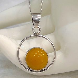 Burmese Yellow Jade Sterling Silver Open Hoop Pendant Necklace
